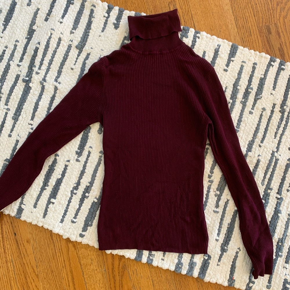 plum turtleneck ribbed sweater
